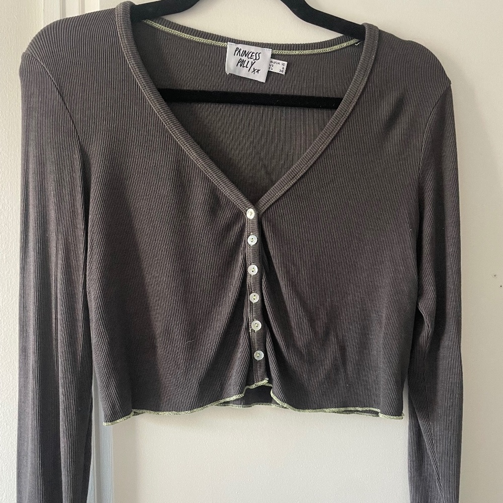 Longsleeve button up cardigan cropped top princess Polly grey size US 6